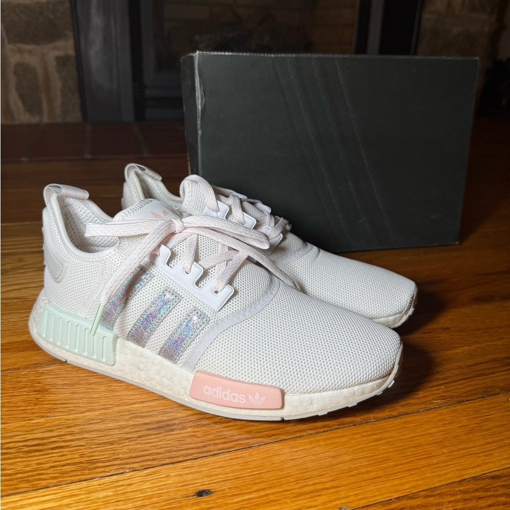 Adidas NMD R1 White Iridescent Hologram Multi-Color Women’s 10